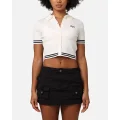 Tommy Jeans Women's Cropped Script Rib Polo Shirt Ancient White - Size L