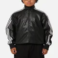 Adidas Faux Leather Adicolour 3-stripes Loose Firebird Tracksuit Jacket Black - Size L