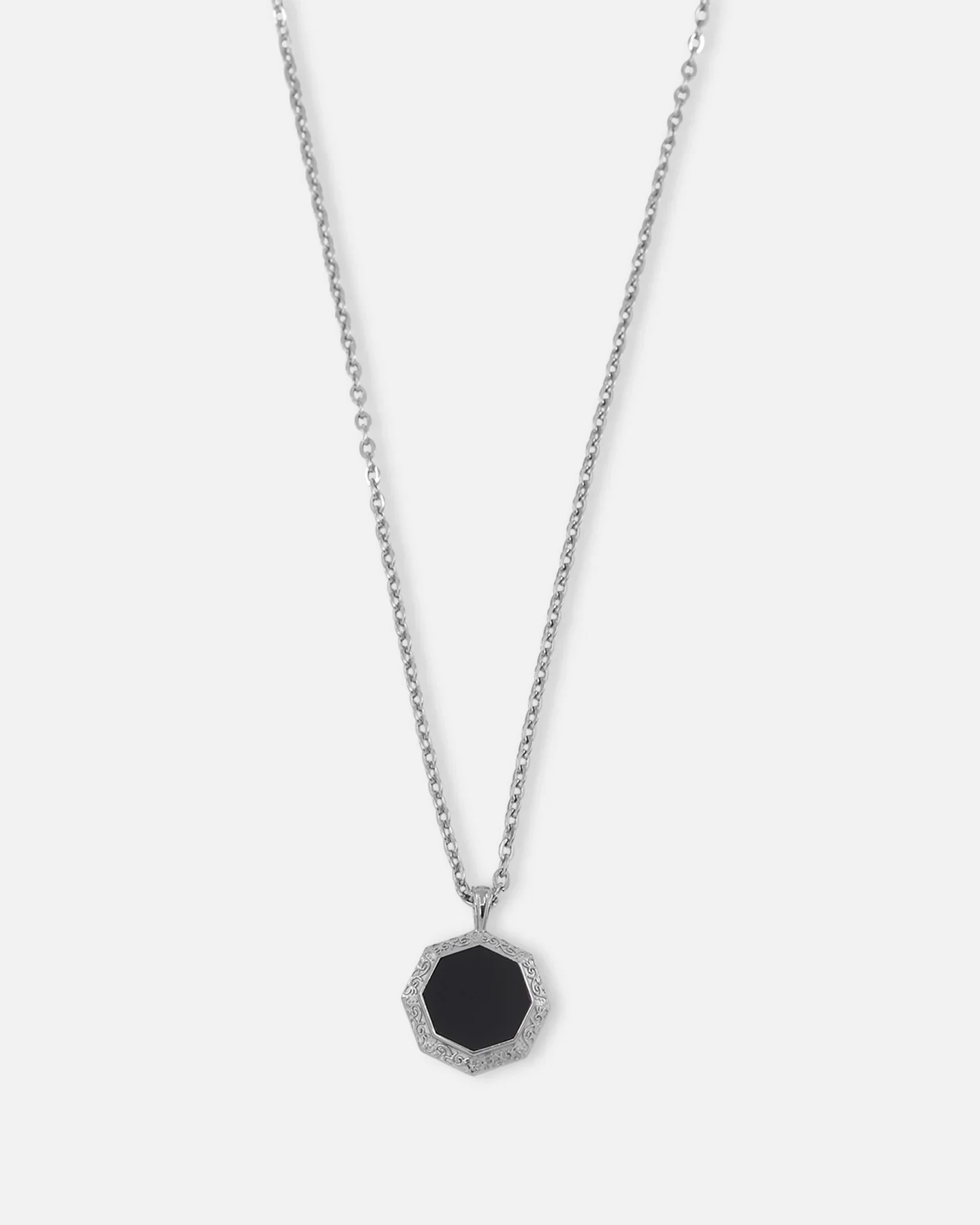 Saint Morta Onyx Octagon Pendant Chain White Gold - Size 22