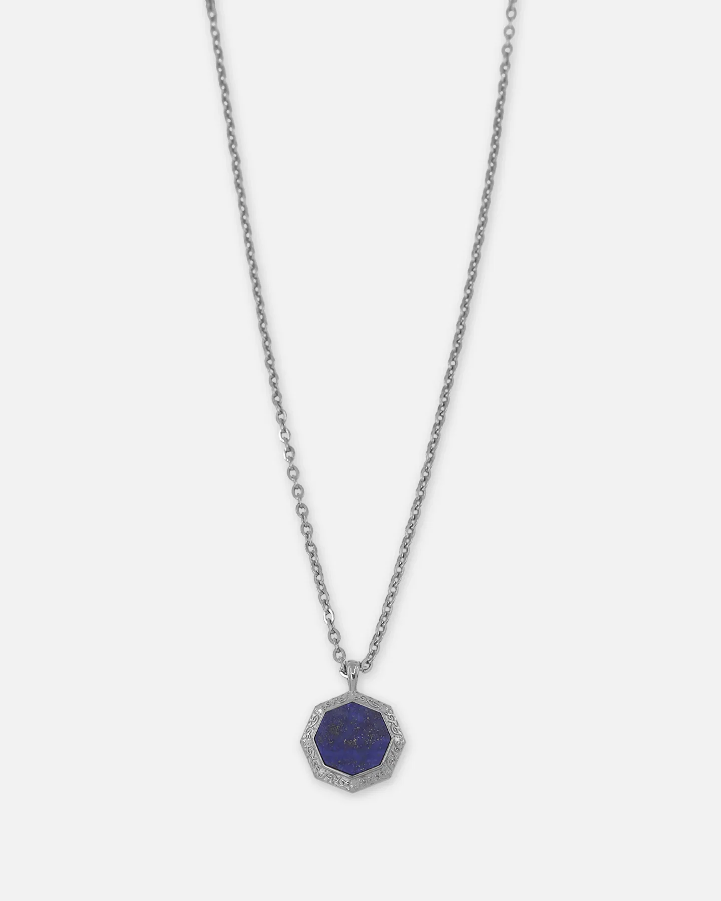 Saint Morta Lapis Octagon Pendant Chain White Gold - Size 18