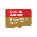 SanDisk Extreme microSDXC 64GB 170MB/s R 80MB/s W UHS-I U3 C10 V30 A2 Card