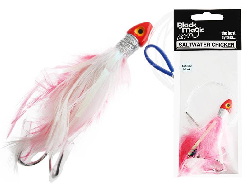 Black Magic Saltwater Chicken Feathered Lure Pink/White Double Hook