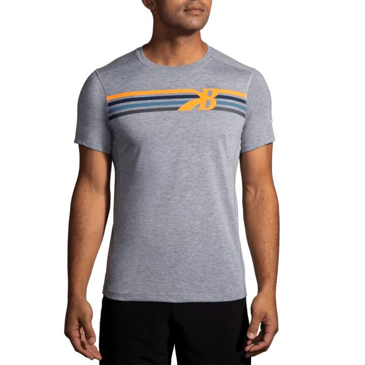 Brooks Distance short sleeve 3.0 Men's HTR ASH/BR MULTI STRIPE