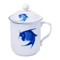 Ciya Blue Carp 10 Oz Porcelain Mug With Cover