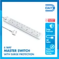 Daiyo 6 Way Master Switch Surge Protector Socket Strip 2M