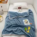 Sweet Home Double-Layer Embroidered Blanket-Giraffe Blue