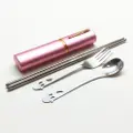 Vesta Stainless Steel Chopsticks Fork Spoon Pink Case 14.7Cm