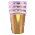 Partyforte Disposable Paper Tableware Cups Metallic Foil Gold