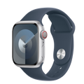 Apple Watch Series 9 รุ่น GPS + Cellular | ตัวเรือนอะลูมิเนียม สีเงิน 41 มม. | สายแบบ Sport Band สีน้ำเงินสตอร์มบลู ขนาด S/M