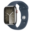 Apple Watch Series 9 รุ่น GPS + Cellular | ตัวเรือนสแตนเลสสตีล สีเงิน 41 มม. | สายแบบ Sport Band สีน้ำเงินสตอร์มบลู ขนาด S/M