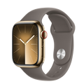 Apple Watch Series 9 รุ่น GPS + Cellular | ตัวเรือนสแตนเลสสตีล สีทอง 41 มม. | สายแบบ Sport Band สีเทาโคลน ขนาด S/M