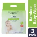 GAIA Natural Baby Bamboo Baby Wipes 3 x 80 Pack