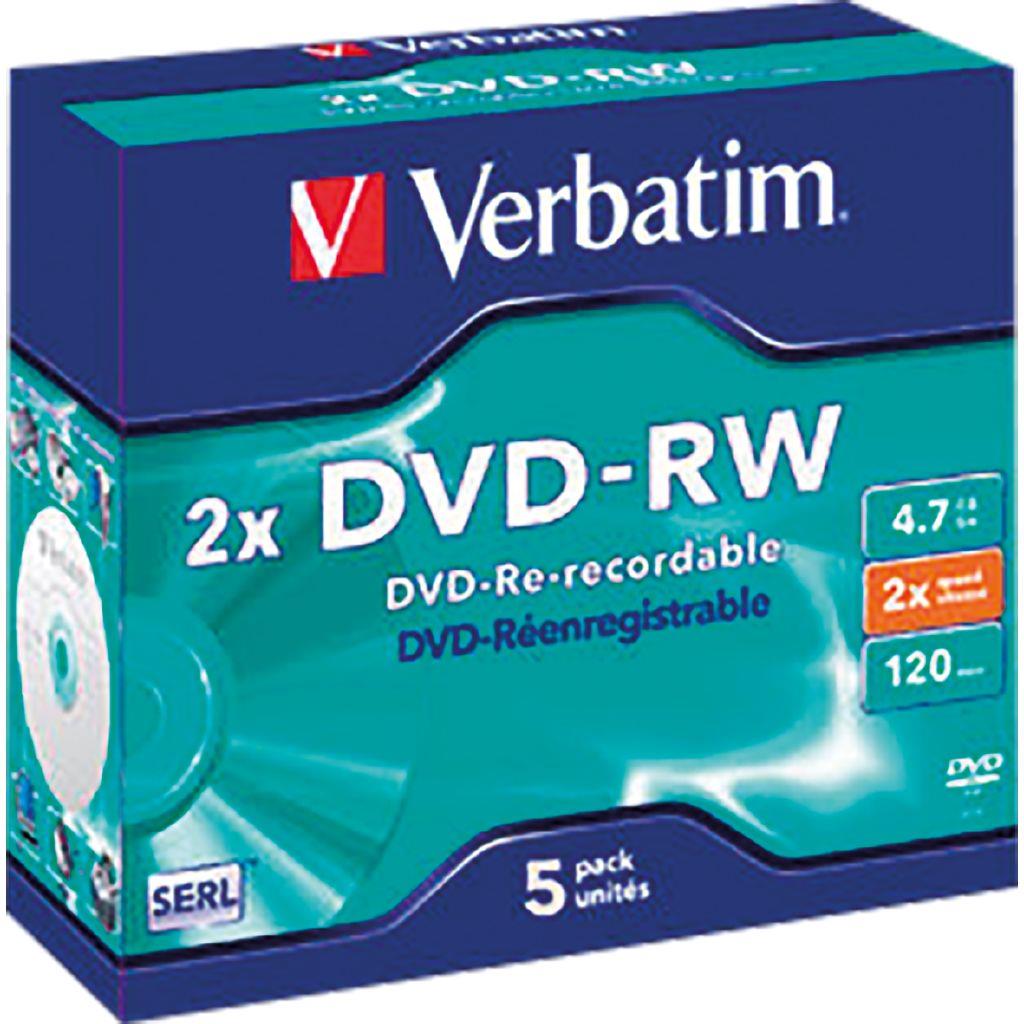 Verbatim DVD-RW 2x 4.7GB 5 Pack Jewel Case