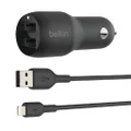 Belkin Dual USB-A Car Charger 24W Includes Lightning Cable