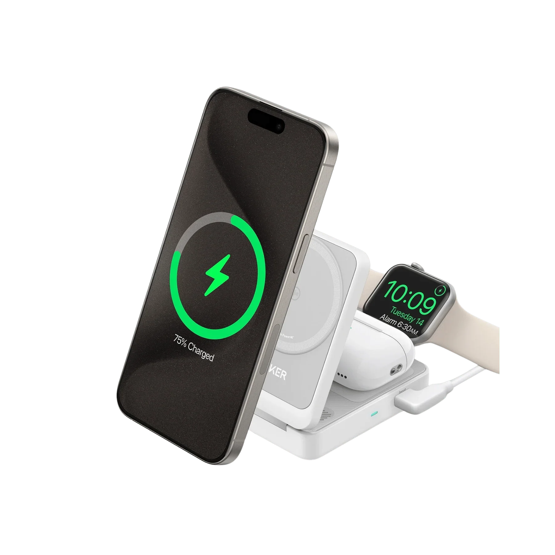 Anker MagGo Wireless Charging Station (Foldable 3-in-1) Shell White