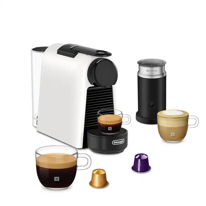 Delonghi Essenza Mini Nespresso Capsule Coffee Machine with Aeroccino White