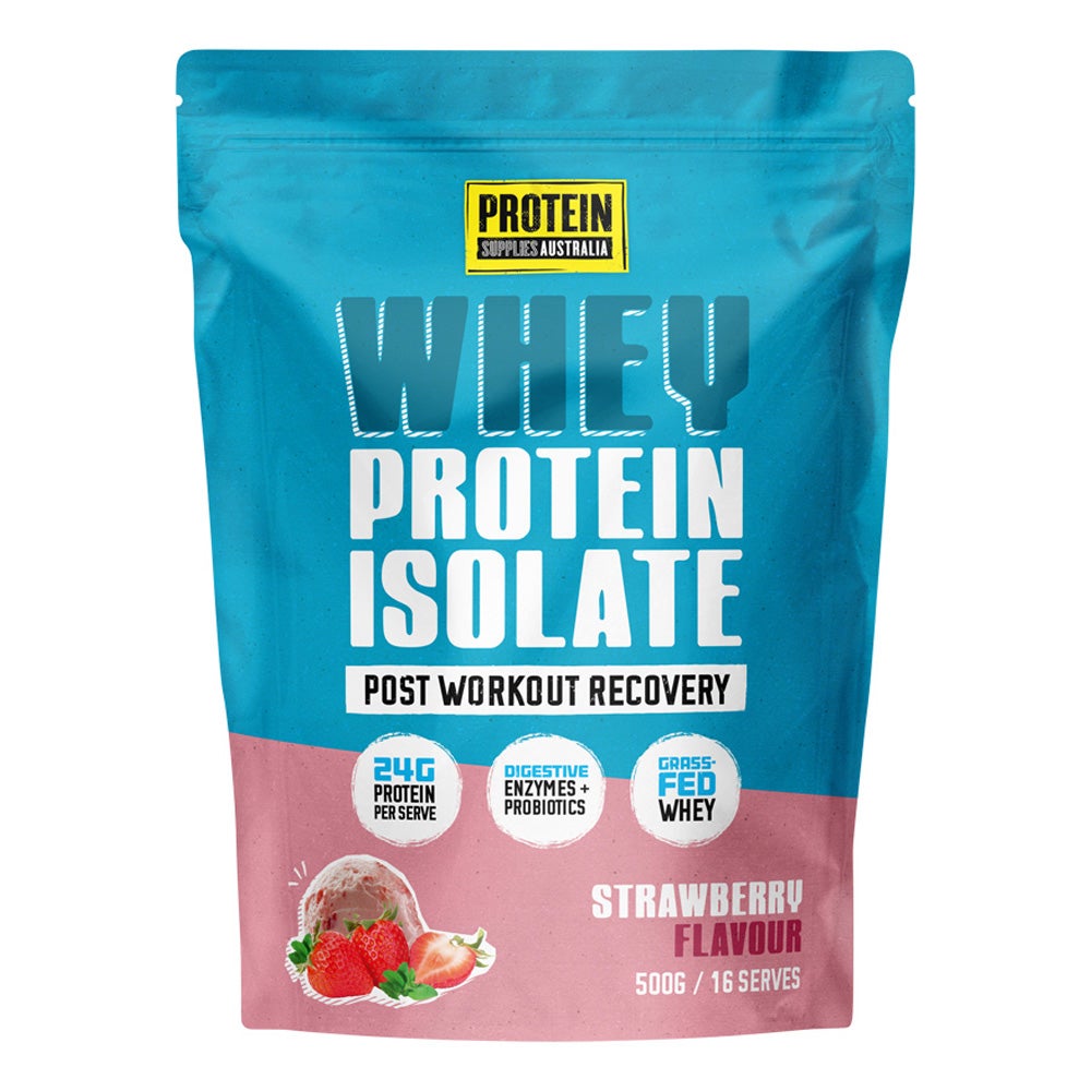 Protein Supplies Australia Whey Protein Isolate WPI Powder Strawberry 500 gm