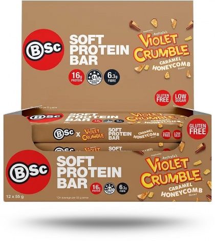 BSc x Violet Crumble Soft Protein Bars Caramel Honeycomb G/F 12x55g