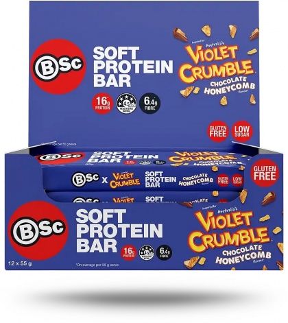 BSc x Violet Crumble Soft Protein Bars Chocolate Honeycomb G/F 12x55g