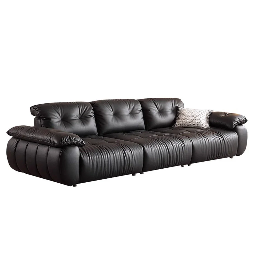 Medieval Black Straight Leather Sofa