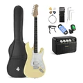 Donner DST-100W Electric Guitar with Mini Amplifier and Accessories - Vintage White
