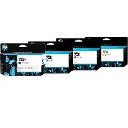 4 Pack HP 728-728B Genuine Ink Cartridges (3WX30A/F9J65A-67A)