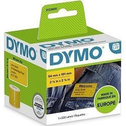DYMO 2133400 Black on Yellow Label Roll - 54mm x 101mm, 220 Labels