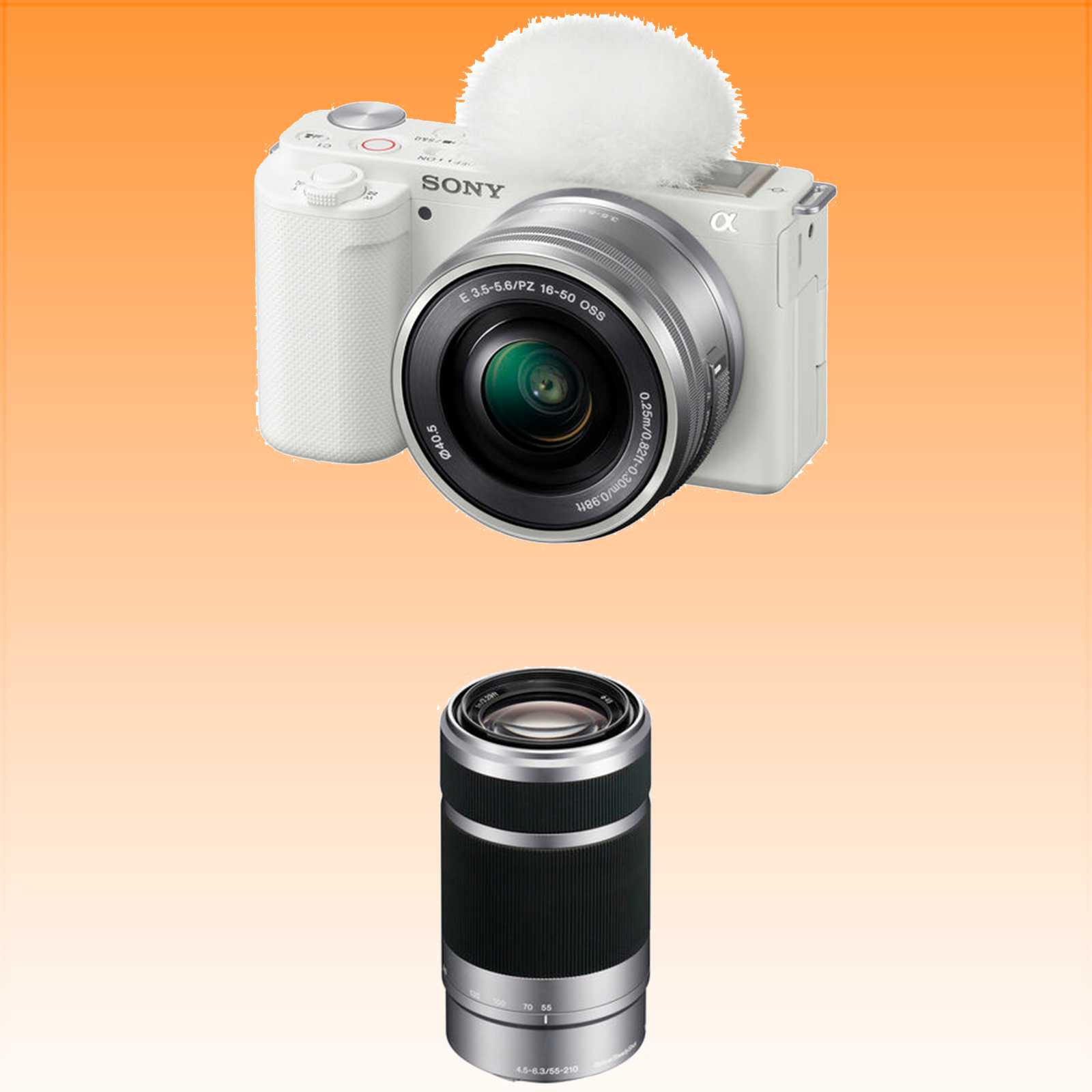 Sony ZV-E10 Mirrorless Camera with 16-50mm and 55-210mm Lenses Kit (White) - Brand New