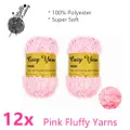 12x Pink Fluffy Knitting Yarn Feather Soft Cozy Fur Wool Ball Crochet Thread