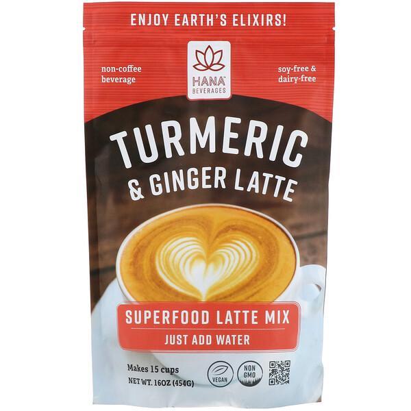 Hana Beverages, Turmeric & Ginger Latte, Non-Coffee Superfood Beverage, 454 g