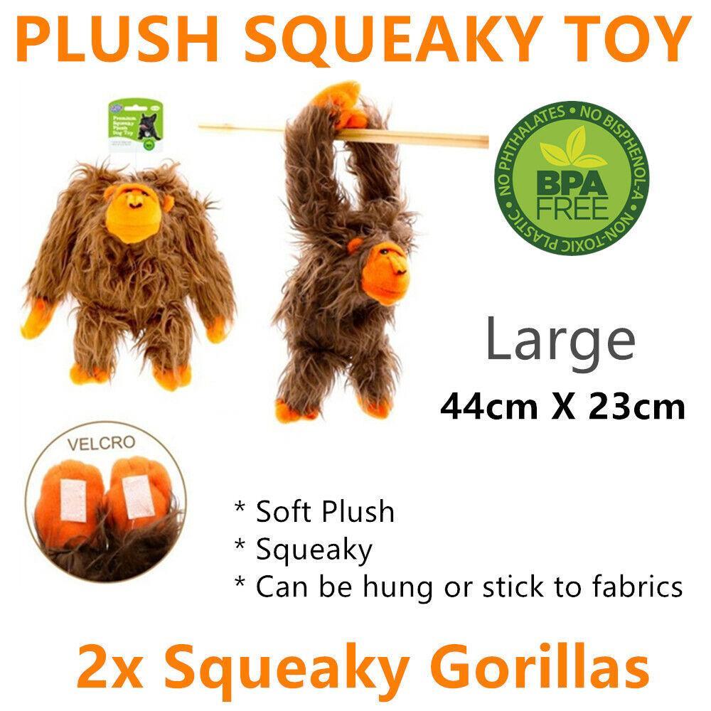 2x Squeaky Soft Plush Gorilla Doll Dog Chew Toy Interactive Pet Puppy Training