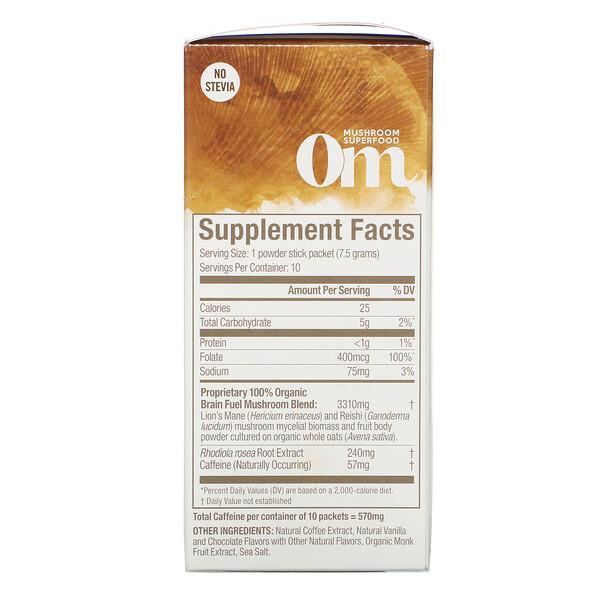 Organic Mushroom Nutrition, Brain Fuel+, Focus, Alertness, Clarity, Mocha, 10 Packets, 7.5 g Each