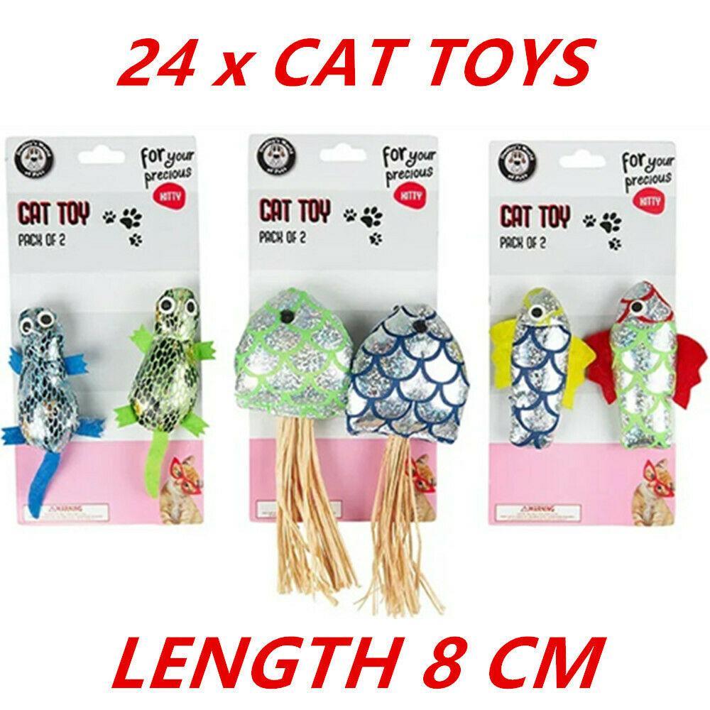 24 x Cat Toy Interactive Pet Kitten Pussy Play Scratch Chase Play Chew Fun 8cm