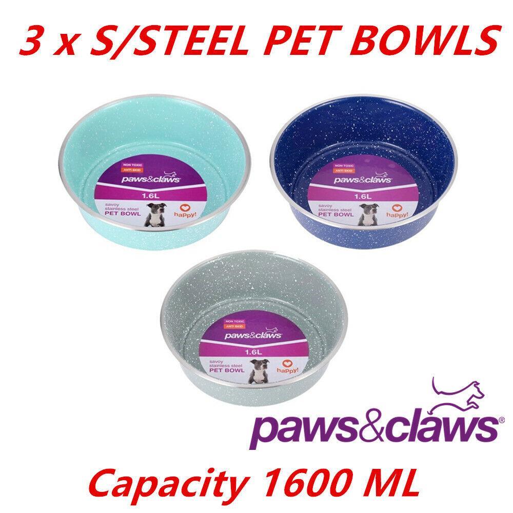 3 x 1600ML S/Steel Coop Cup-Pet Puppy Poultry Rabbit Bird Dog Cat Water Food Bowl Feeder