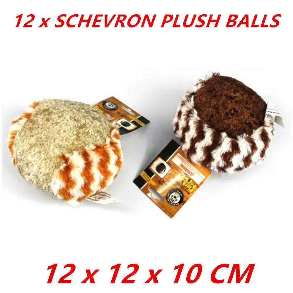 12 x Plush 2-Tone Dog Ball Chevron Chew Toy Stuffed Puppy Soft Cute Fetch Play