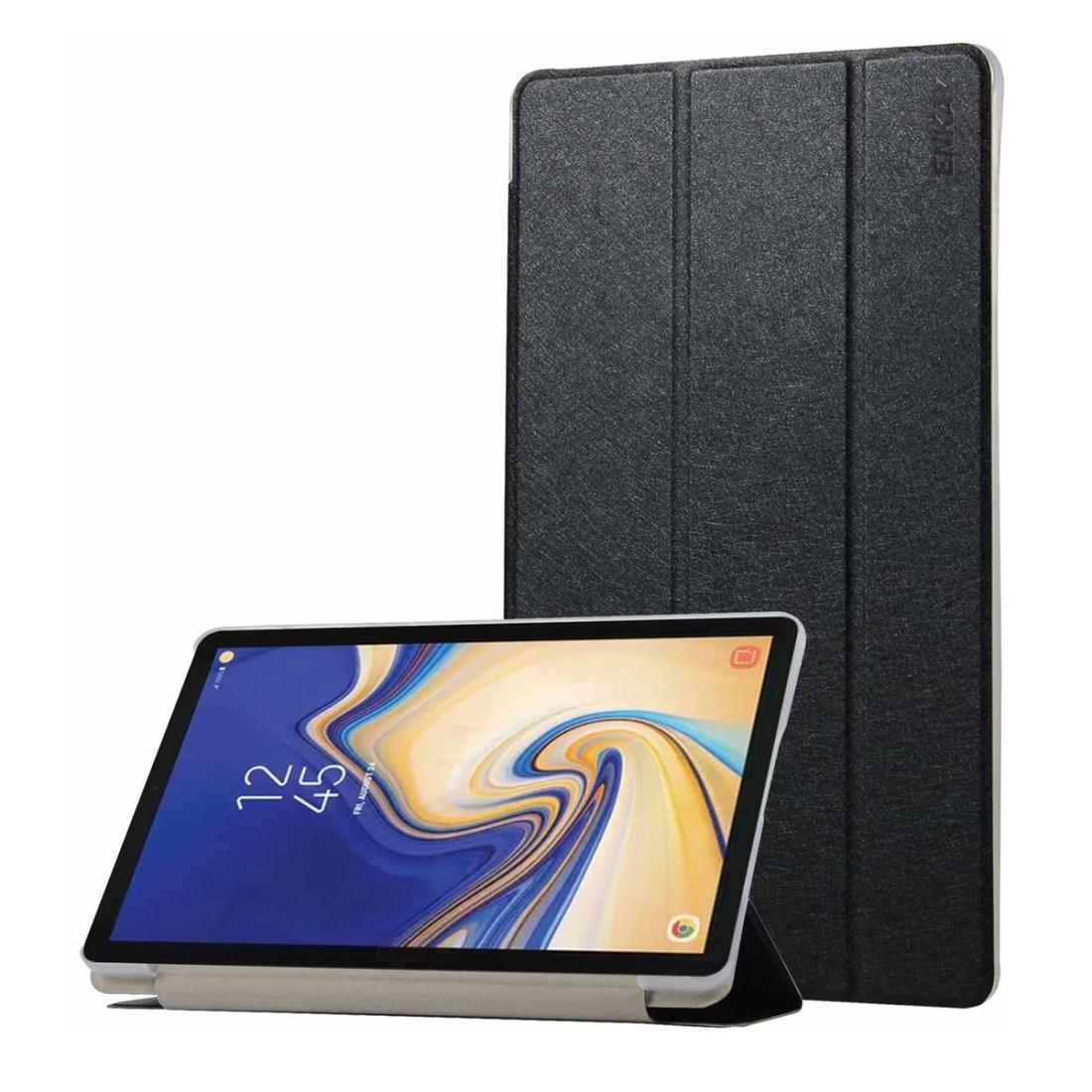 For Samsung Galaxy Tab S4 10.5in Case Black Silk Texture PU Leather Folio Case