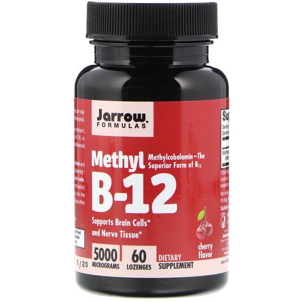 Jarrow Formulas Methyl B-12 Supports Brain Cells & Nerve Tissue Cherry Flavour, 5000mcg, 60 Lozenges