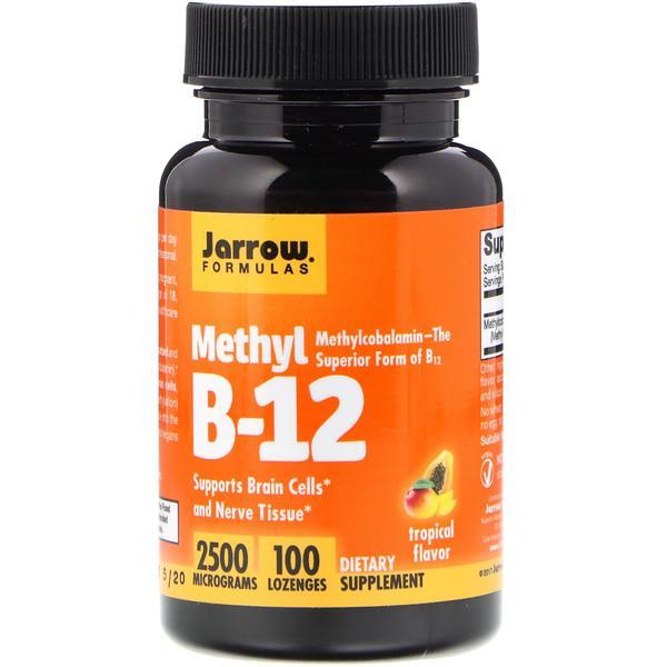 Jarrow Formulas Methyl B-12 Supports Brain Cells & Nerve Tissue Tropical Flavour, 2500mcg, 100 Lozenges