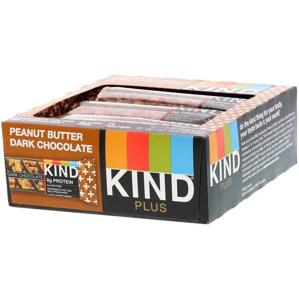 KIND Bars, Kind Plus, Peanut Butter Dark Chocolate Bar, 12 Bars, 40 g Each