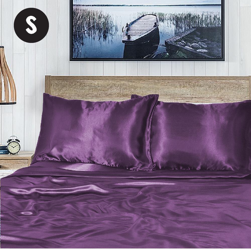 Single Size Purple 1000TC Silk Silky Feel Satin Sheet Set