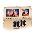 Elinz 2x 9" Headrest DVD Player Car Monitor Pillow Games 1080P USB Sony Lens BEIGE