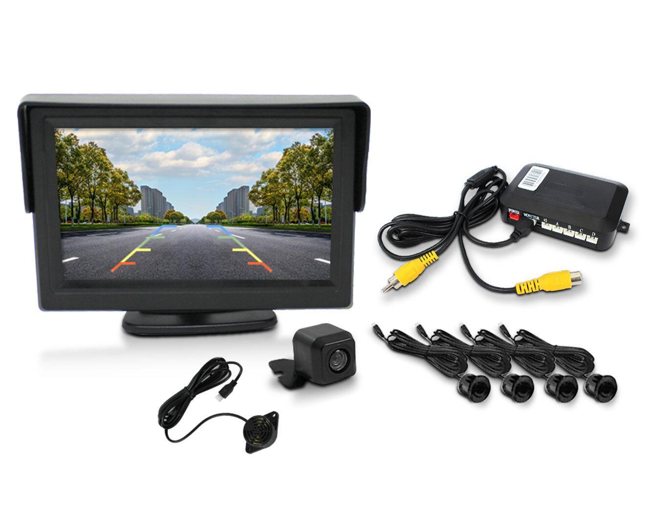 Elinz 4.3" Monitor CMOS 170° Car Reversing Camera 600TVL 4 Ultrasonic Parking Sensors