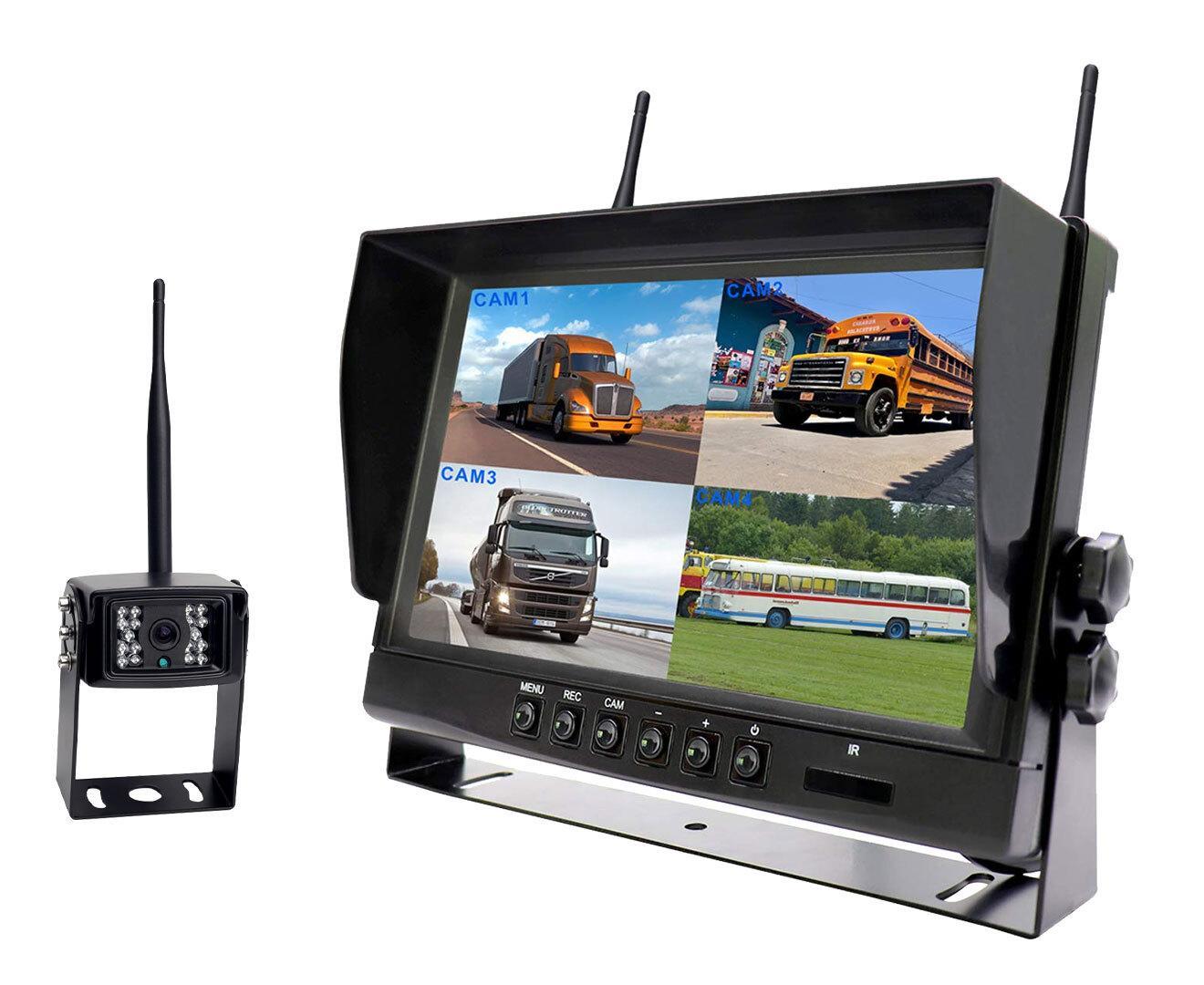 Elinz Digital Wireless 9" Quad Splitscreen Monitor 4CH DVR 1x Reversing CMOS 800TVL Camera 12V 24V 2.4GHz