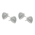 2PK Women 12mm 925 Sterling Silver Pave Heart Stud Earrings w/Swarovski Crystals