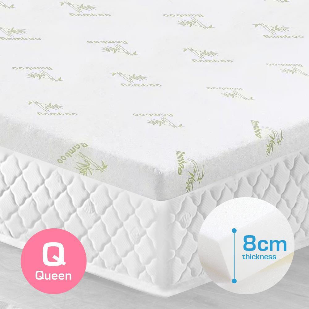 Queen Size 8cm Bamboo Fabric Memory Foam Mattress Topper Protector Fabric Cover