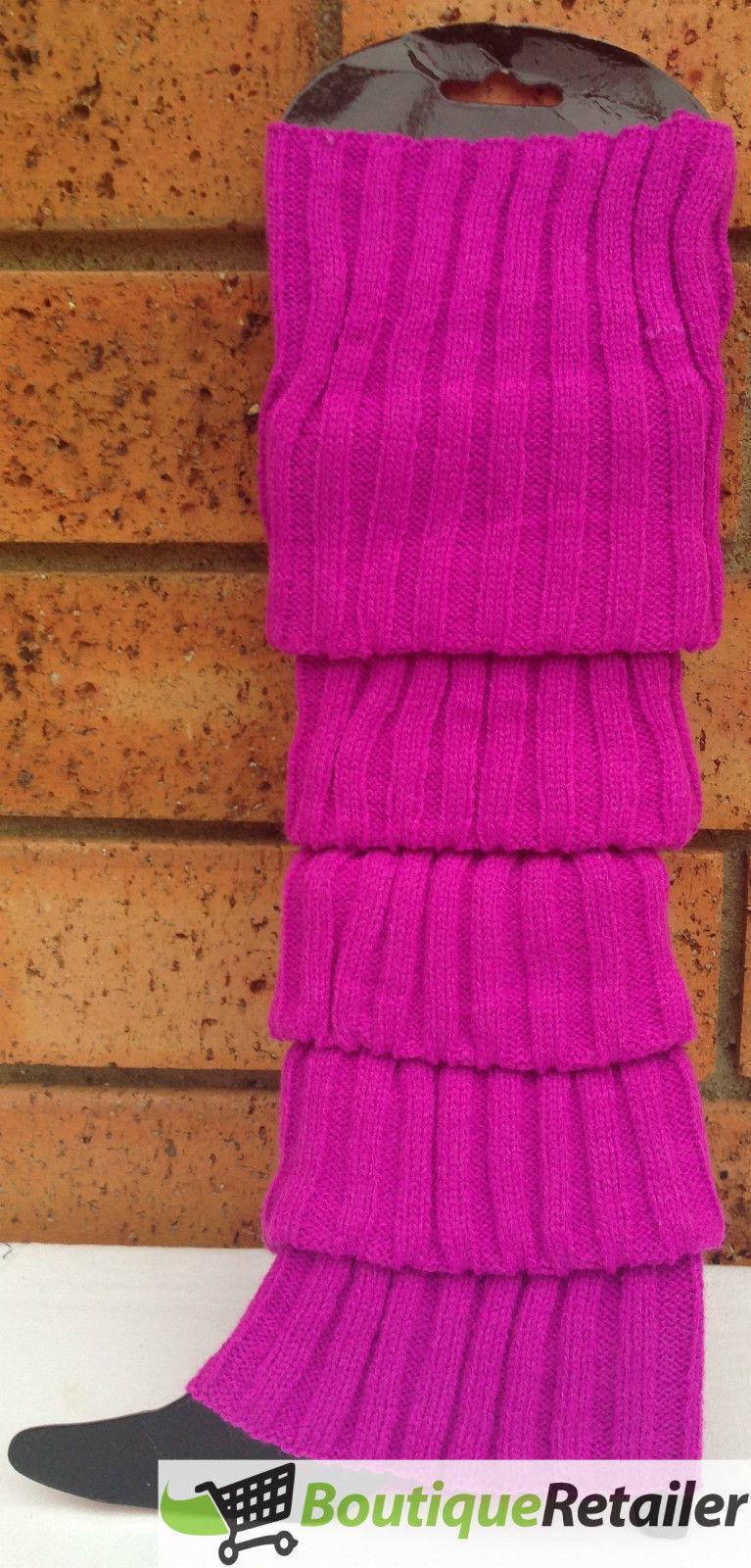 12x LEG WARMERS Knitted Womens Costume Neon Dance Party Knit 80s BULK - Purple