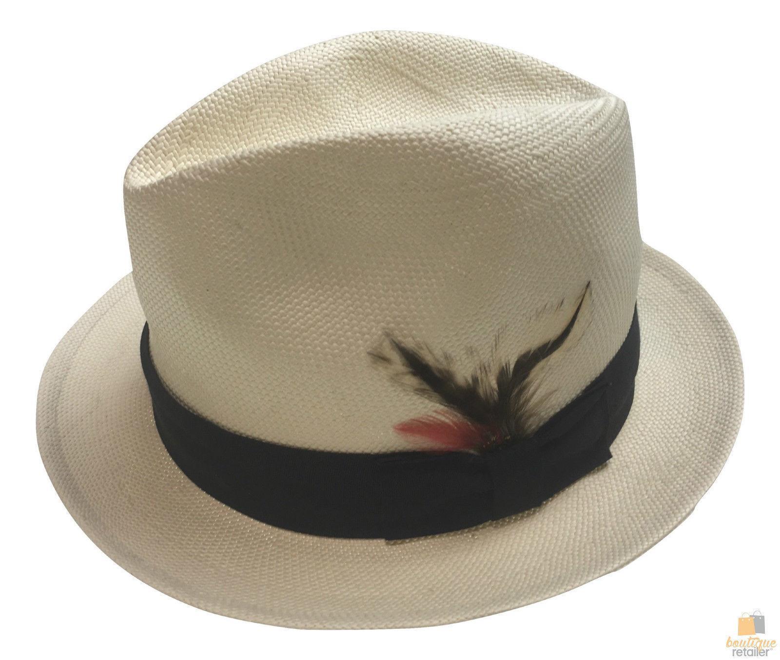 Small Brim Classic Trilby HAT with Feather Fedora Sun UV MADE in USA KS-10 - L (7 1/4 - 7 3/8"")