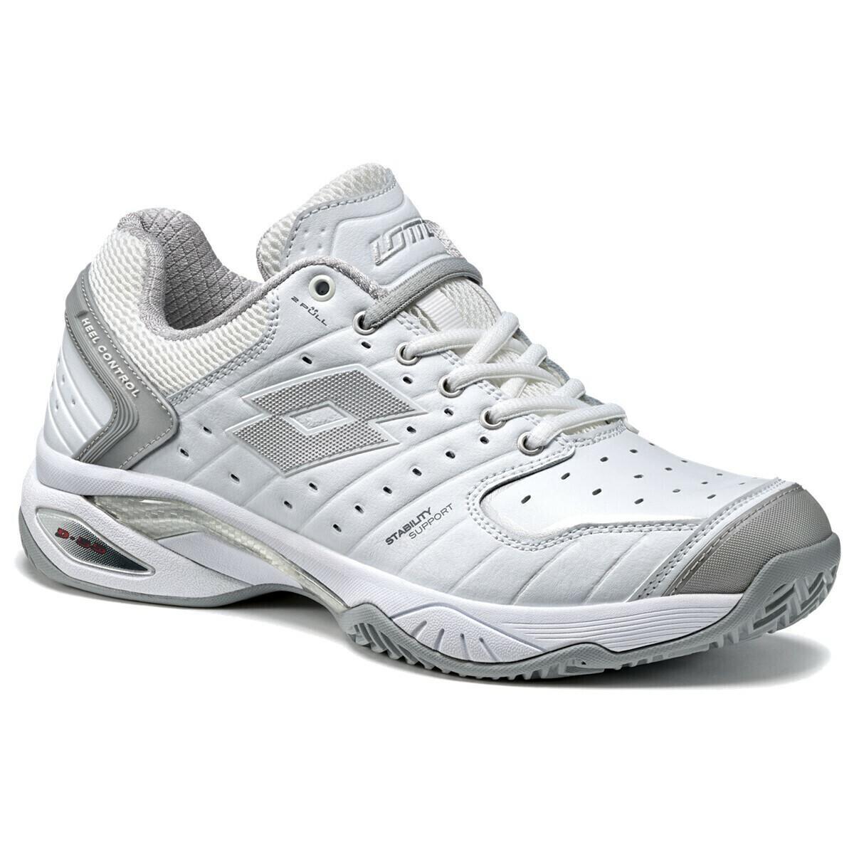 Lotto Womens Raptor Clay Leather Tennis Shoes En Tout Cas - White/Grey/Silver - US 7