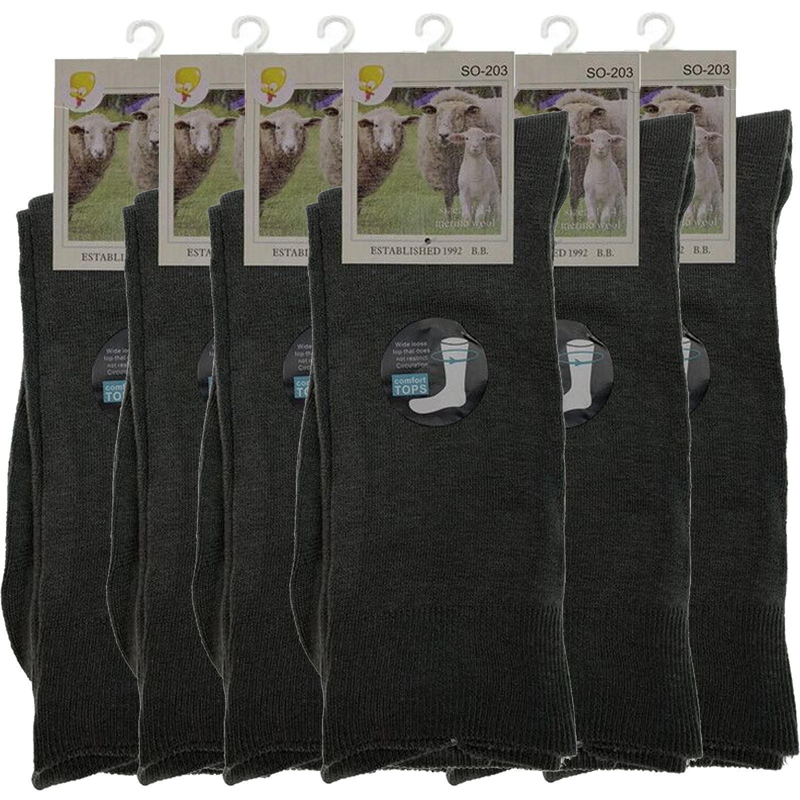 Merino Wool Mens Loose Top Thermal Socks Diabetic Comfort Circulation - 6 Pairs - Grey - 2-8