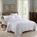 Luxury 100% Cotton Bedspread Coverlet Set Quilt King / Super King Bed 250x270cm Palm Leaves White